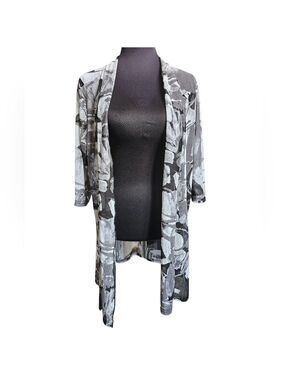 CREATION 3/4 Sleeve Black & Gray Open Front Cover Up Cardigan Size XL NWT